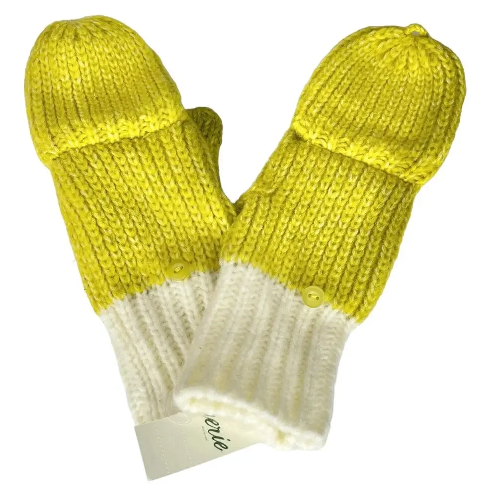 Aerie Gloves Mittens Convertible Flip Top Fingerless Green Cream Knit One Size